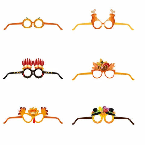 Thanksgiving Party Paper Glasses Pumpkin Turkey Photo Props Holiday Celebration Decoration Kids Adults Accessory