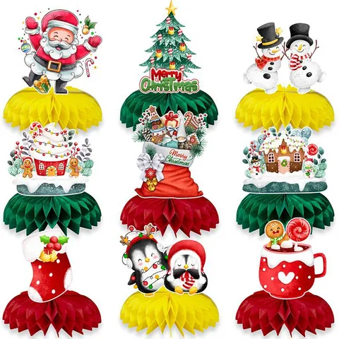 Weihnachts-Thema Waben Tischdekoration Set Papier 3D Faltbare Weihnachtsmann Schneemann Weihnachtsbaum Party Zubehör