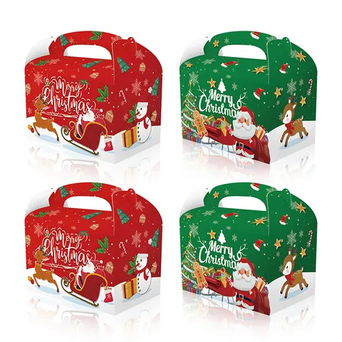 Cajas de Regalo de Navidad con Asa Para Dulces Patrón de Papá Noel Reno Muñeco de Nieve Cartón Festivo Cajas de Embalaje para Fiestas