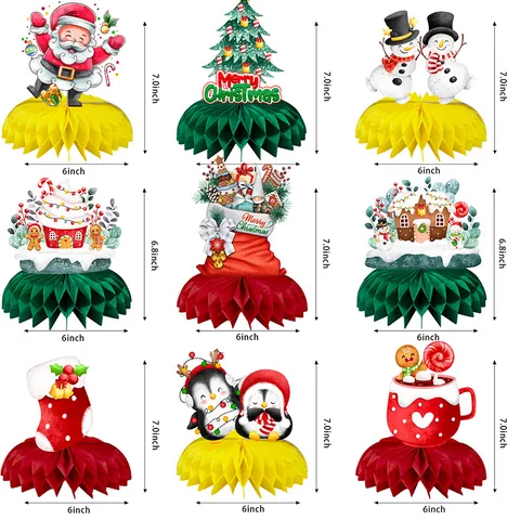 Weihnachts-Thema Waben Tischdekoration Set Papier 3D Faltbare Weihnachtsmann Schneemann Weihnachtsbaum Party Zubehör