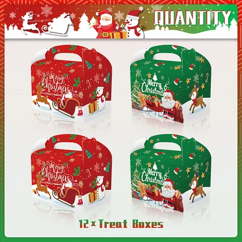Cajas de Regalo de Navidad con Asa Para Dulces Patrón de Papá Noel Reno Muñeco de Nieve Cartón Festivo Cajas de Embalaje para Fiestas