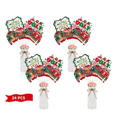 Christmas Ugly Sweater Party Centerpiece Sticks Holiday Table Decoration Reindeer Gingerbread Man Paper Photo Booth Props
