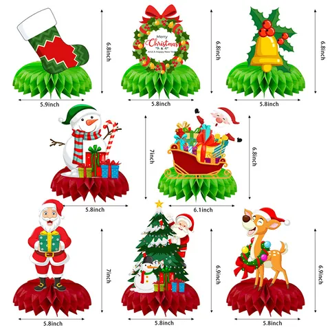 Christmas Honeycomb Paper Table Centerpieces Santa Claus Reindeer Snowman Christmas Tree Ornaments For Holiday Party Decor