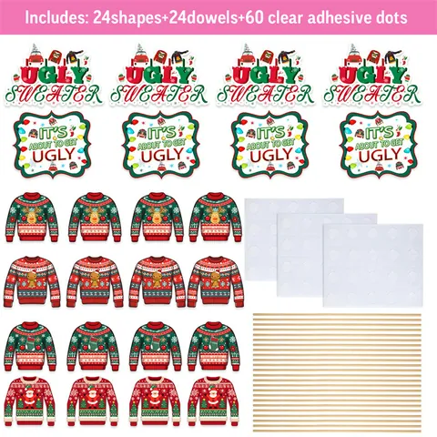 Christmas Ugly Sweater Party Centerpiece Sticks Holiday Table Decoration Reindeer Gingerbread Man Paper Photo Booth Props