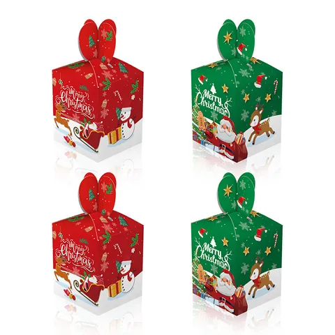 Weihnachten Apfel Geschenkboxen Karton Weihnachtsmann Schneemann Muster Süßigkeitenboxen Für Party Rot Grün Boxen