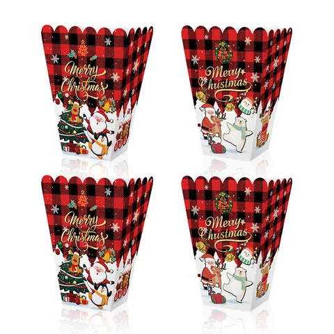Scatole per Popcorn di Natale a Quadri Buffalo Rossi E Neri Contenitori di Cartone Usa E Getta per Caramelle E Snack per Feste Natalizie