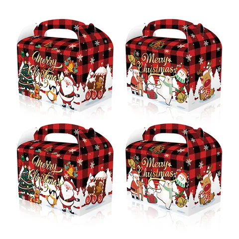 Kerst Buffalo Ruit Traktatie Dozen Rood En Zwart Gestreepte Raster Snoep Geschenkdozen Met Handgrepen Papieren Dozen