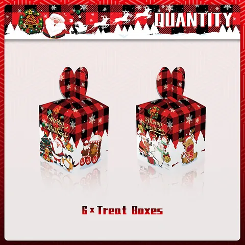 Christmas Treat Boxes Buffalo Plaid Cardboard Gift Boxes With Handle For Party Candy Apple Merry Christmas Reindeer Santa Patterns