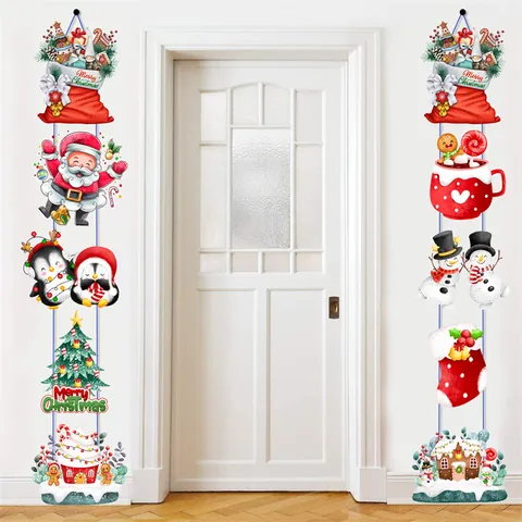 Kerstmis Banner Deurhangers Kerstman Sneeuwpop Pinguïn Papier Hangende Ornamenten Voor Kerstfeest Huis Decoratie