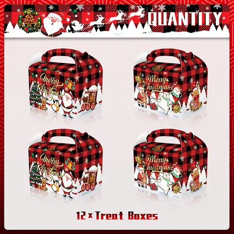 Kerst Buffalo Ruit Traktatie Dozen Rood En Zwart Gestreepte Raster Snoep Geschenkdozen Met Handgrepen Papieren Dozen