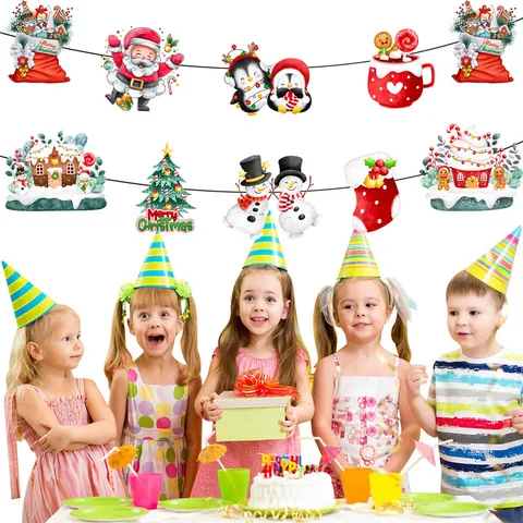 Kerstmis Banner Deurhangers Kerstman Sneeuwpop Pinguïn Papier Hangende Ornamenten Voor Kerstfeest Huis Decoratie
