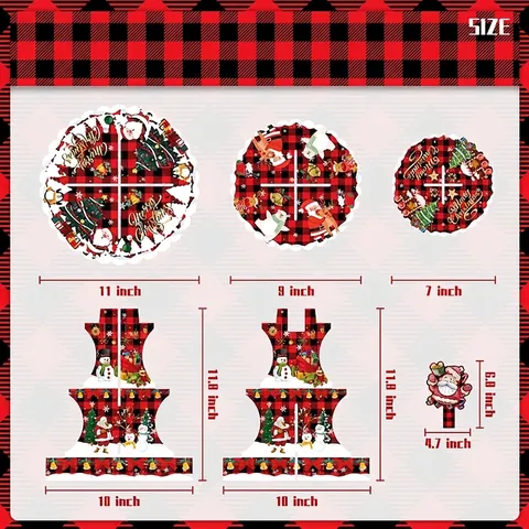 Weihnachten Cupcake Ständer Büffelkaro 3-Stöckig Dessertständer Mit Toppern Und Förmchen Party Tischdeko Set