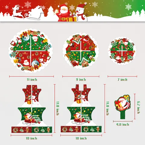 Christmas 3-Tier Cupcake Stand Including Wrappers And Toppers Santa Claus Snowman Reindeer Pattern Cardboard Dessert Display Tower For Holiday Party Decor