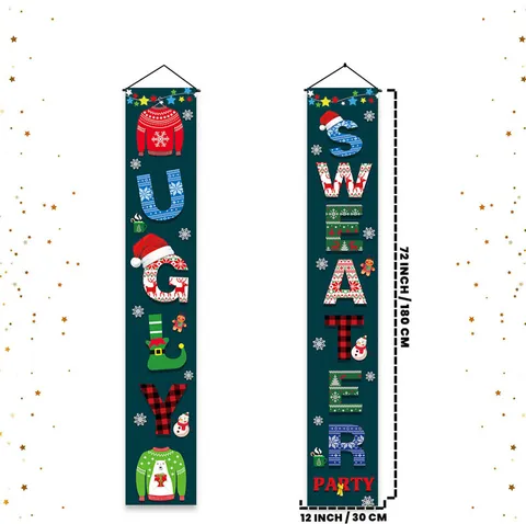 Christmas Ugly Sweater Party Porch Banner Polyester Door Hanging Flag Decoration For Home Outdoor Xmas Holiday Party Supplies