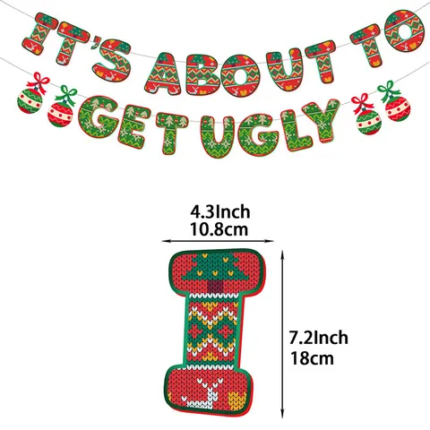 Christmas Ugly Sweater Theme Party Decoration Banner Cake Toppers Balloons Red Green White Holiday Decor Collection