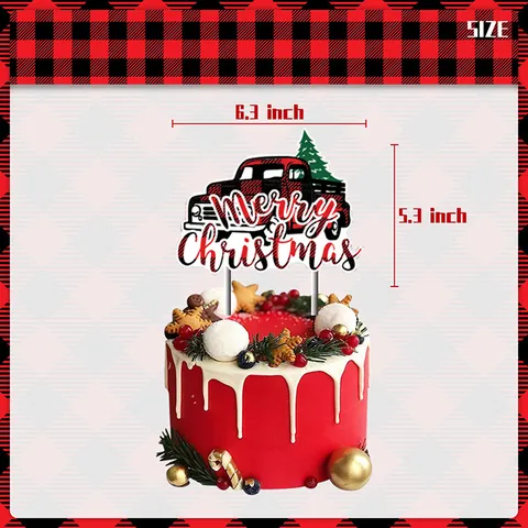 Envoltorios y Adornos para Cupcakes de Navidad a Cuadros Buffalo Decoraciones de Papel para Pasteles Rojo Negro Camión Reno Árbol Fiesta