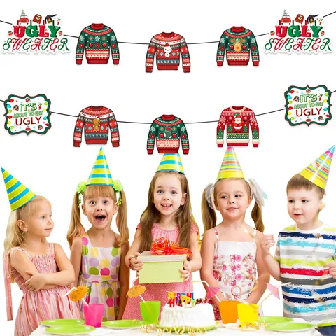 Christmas Ugly Sweater Banner Hanging Sign Door Porch Decor Paper Cardstock Ugly Sweater Party Supplies Wall Decoration For Xmas Holiday Home