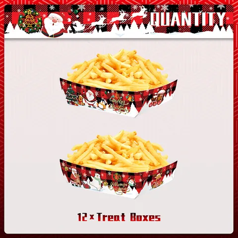 Christmas Snack Trays Buffalo Plaid White Cardboard Treat Boxes Disposable Party Food Containers Santa Reindeer Design