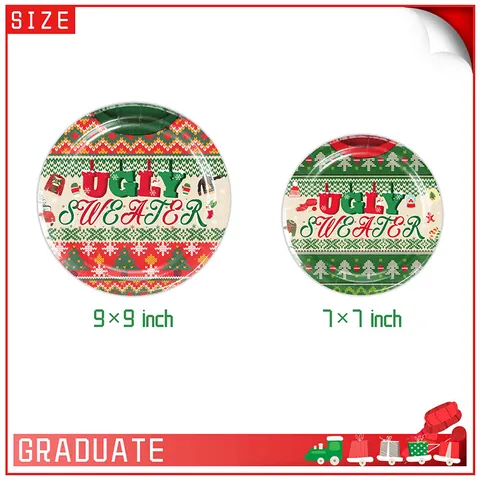 Vaisselle Jetable Motif Ugly Sweater de Noël Assiettes Gobelets Serviettes Couverts Nappe pour Décoration de Fête
