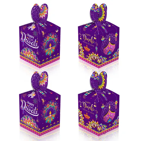 Diwali Thema Festival Geschenk Lila Mandala Muster Karton Süßigkeiten Box Für Indische Feier Happy Diwali Dekor