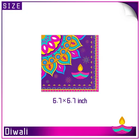 Servilletas de Papel Desechables Tema Diwali Estampado Mandala Étnico Lámpara Diya Para Decoración Mesa Fiesta India