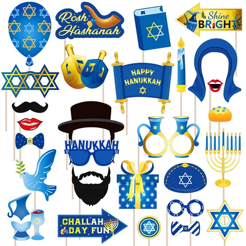 Hanukkah Party Photo Booth Props Set Jewish Festival Menorah Star Of David Dreidel Photography Decorations Accessories