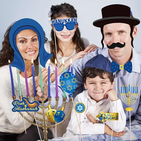 Hanukkah Party Photo Booth Props Set Jewish Festival Menorah Star Of David Dreidel Photography Decorations Accessories