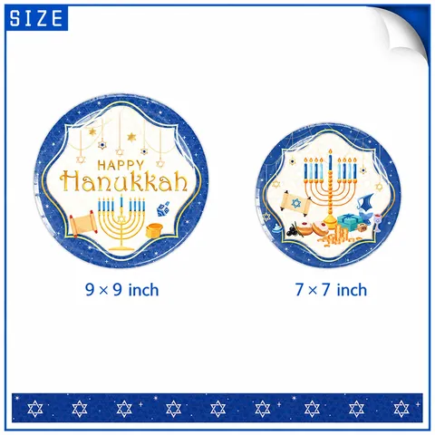 Happy Hanukkah Party Tableware Set Disposable Paper Plates Cups Napkins Plastic Cutlery Tablecloth Menorah Celebration Decor