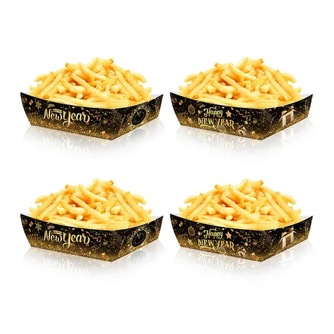 Happy New Year Party Food Trays Black Gold Snack Boxes Paper Treat Containers For Holiday Celebration Disposable Tableware