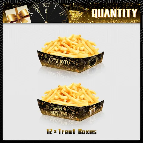 Happy New Year Party Food Trays Black Gold Snack Boxes Paper Treat Containers For Holiday Celebration Disposable Tableware
