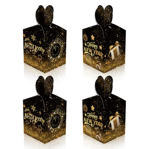 Zwart Goud Happy New Year Papieren Cadeaudoos Met Hartvormig Handvat Feestelijke Party Traktatiedoos Voor Snoep En Koekjes Nieuwjaarsviering Verpakking