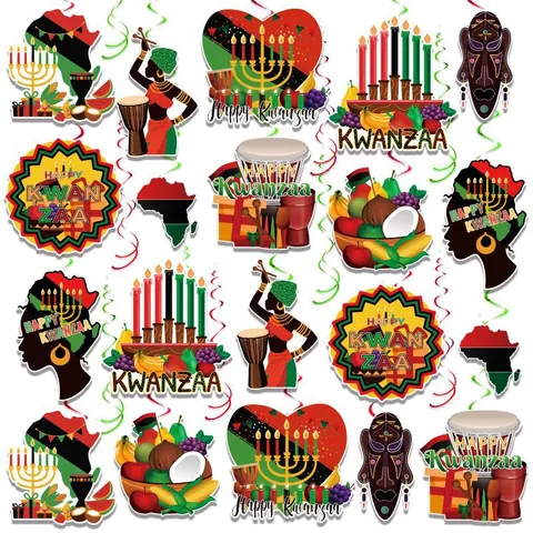 Kwanzaa Party Hanging Swirls Red Green Black Happy Kwanzaa Card Foil Spiral Ceiling Streamers For African Festival Home Party