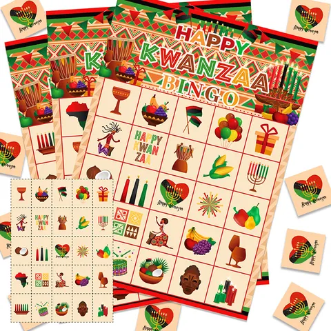 Happy Kwanzaa Bingo Game Cards Marking Cards Paper Party Supplies For Kids Family Celebration School Activities