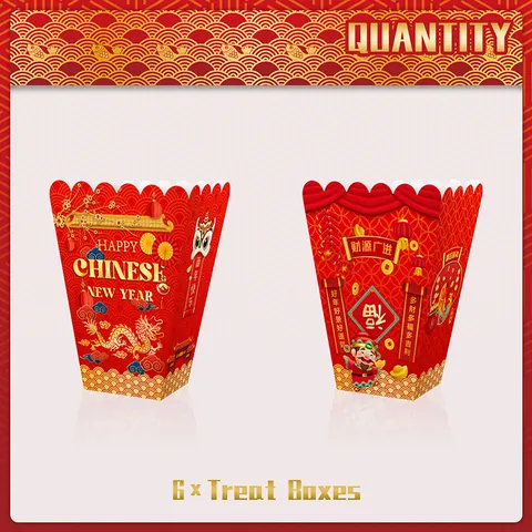 Chinesisches Neujahr Popcorn Schachteln Rot Gold Drache Party Treat Boxen Einweg Papier Snack Behälter Für Feierlichkeiten