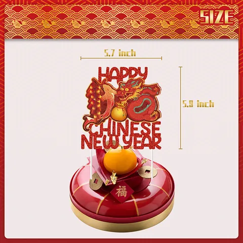 Decoración Pasteles Año Nuevo Chino Papel Rojo Dorado Envoltorios Cupcake Toppers Dragón Pez Koi Linterna Adornos Fiesta