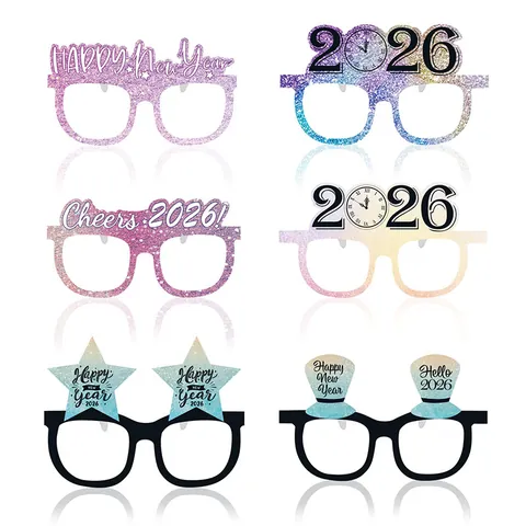 2026 Happy New Year Party Glasses Glitter Paper Eyeglasses Photo Booth Props Eve Celebration Party Decorations Supplies