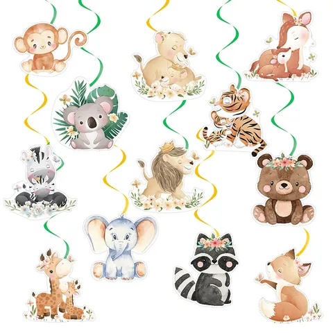 Decorazioni a Spirale per Festa di Compleanno di Neonati a Tema Animali della Giungla Acquerello Leone Tigre Elefante Ornamenti da Appendere per Bambini