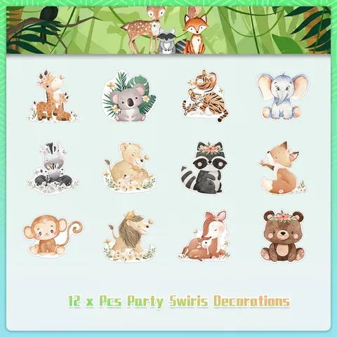 Decorazioni a Spirale per Festa di Compleanno di Neonati a Tema Animali della Giungla Acquerello Leone Tigre Elefante Ornamenti da Appendere per Bambini