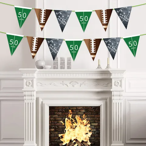 American Football Thema Dreieck Banner Wimpelkette Flaggen Für Geburtstag Party Game Day Dekorationen Grün Braun Schwarz Papier Girlande