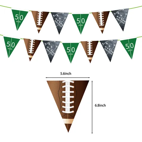 American Football Thema Dreieck Banner Wimpelkette Flaggen Für Geburtstag Party Game Day Dekorationen Grün Braun Schwarz Papier Girlande