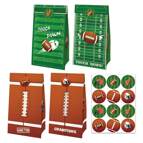 American Football Kraft Paper Gift Bags With Stickers Champions Touchdown Theme Party Favor Bags For Sports Event Decorations