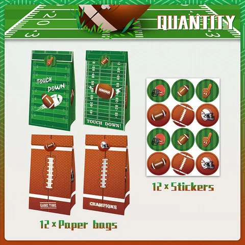 American Football Kraft Paper Gift Bags With Stickers Champions Touchdown Theme Party Favor Bags For Sports Event Decorations