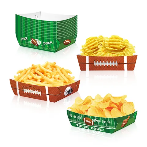 American Football Super Bowl Party Snack Trays White Cardboard Disposable Food Boats For Game Day Sports Theme Birthday Party Supplies