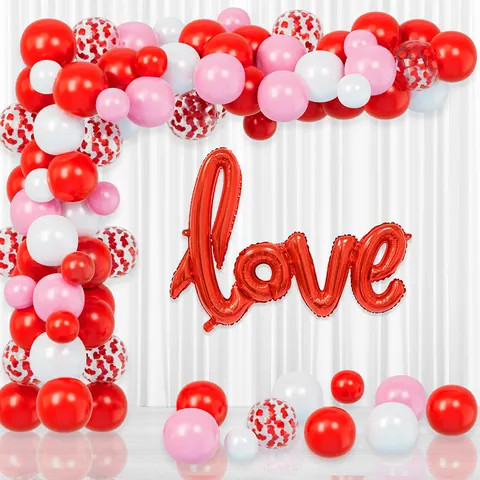 Set Arco di Palloncini Rosso Rosa Bianco San Valentino Con Palloncino in Alluminio LOVE e Cuore per Decorazione Matrimonio