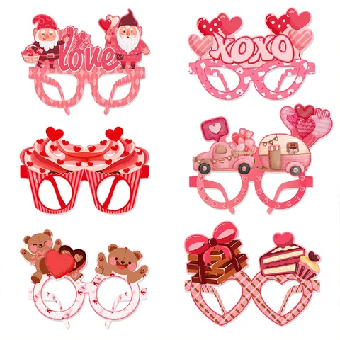 Valentinstag Party Brillen Papier Herz Gnom Bär Muster Dekorative Brillen Für Romantische Feiertag Fotorequisiten