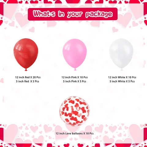 Set Arco di Palloncini Rosso Rosa Bianco San Valentino Con Palloncino in Alluminio LOVE e Cuore per Decorazione Matrimonio