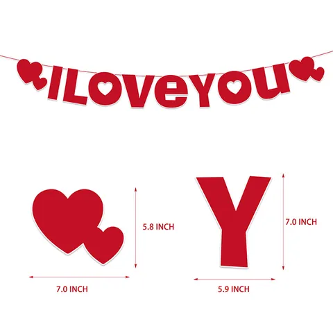 Valentine's Day Party Decoration Set With Heart Banner Flower Garland Swirls Balloons Cake Toppers For Romantic Party Wedding Engagement Decor