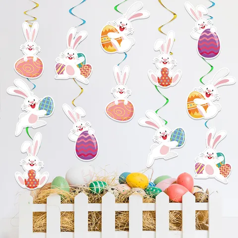 Decorazioni a Spirale Appese a Forma di Coniglio e Uovo di Pasqua Ornamenti da Soffitto per Festa di Vacanza Casa Scuola