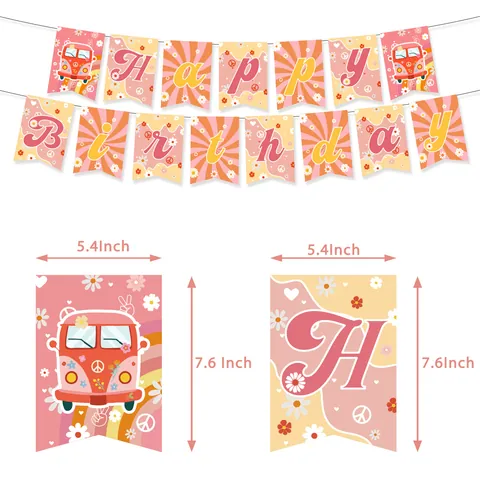 Retro Groovy Hippie Birthday Party Decorations Pink Orange Yellow Flower Power Theme Banner Cake Toppers Balloons Hanging Swirls Party Supplies