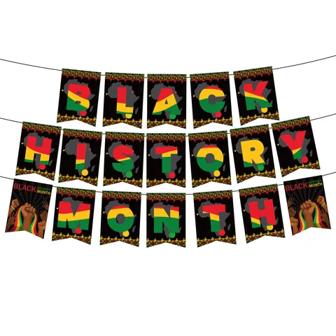 Black History Month Swallowtail Pull Flag Banner African Culture Theme Paper Bunting For African American Party Home Wall Decor African Map Fist Design